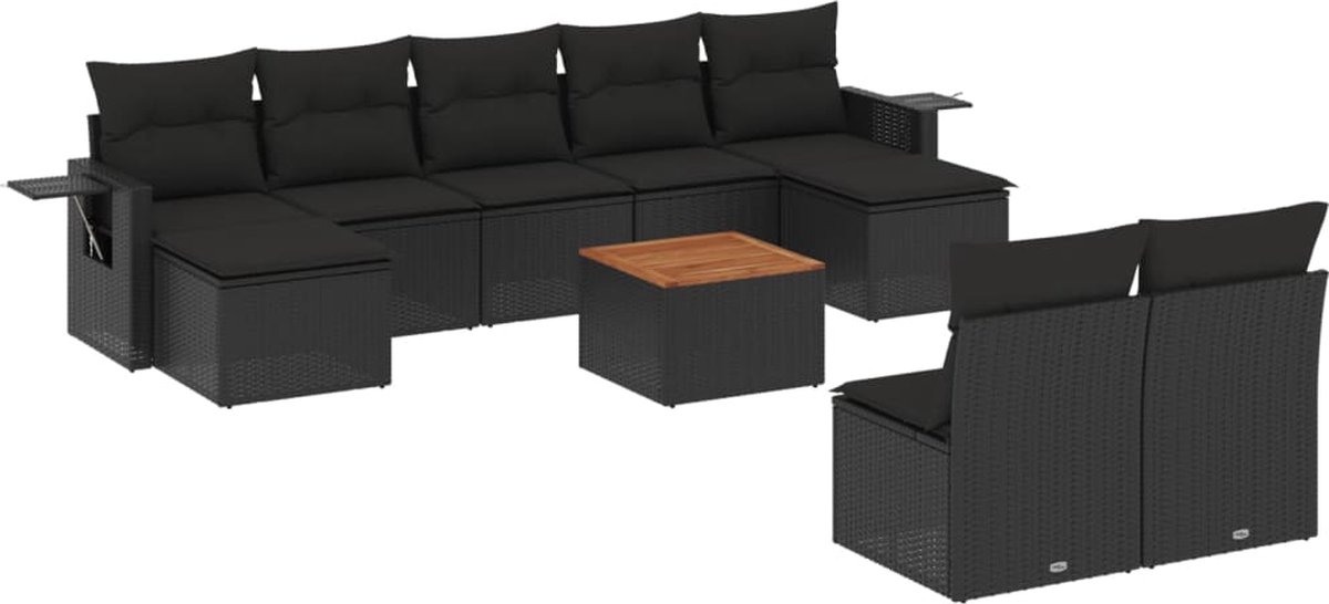 Vidaxl 10-Cz. Garten-Sitzgruppe, Kissen Schwarzer Rattan Pe