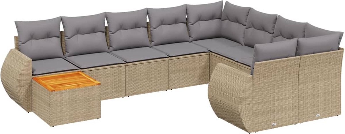 Vidaxl 10-Cz. Gartenmöbel-Set mit Kissen, Beige, Polyrattan