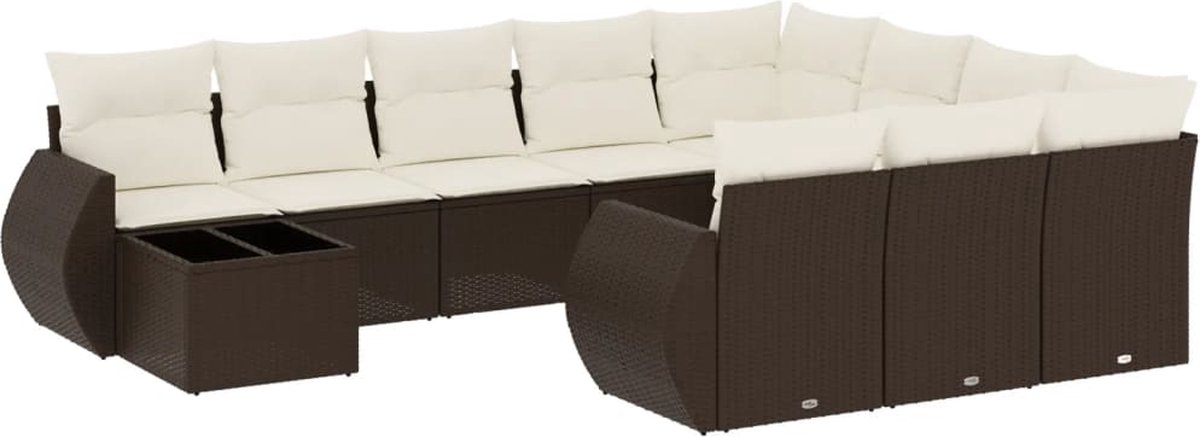 Vidaxl 11-Cz. Gartenmöbel-Set mit Kissen, Braun, PE-Rattan