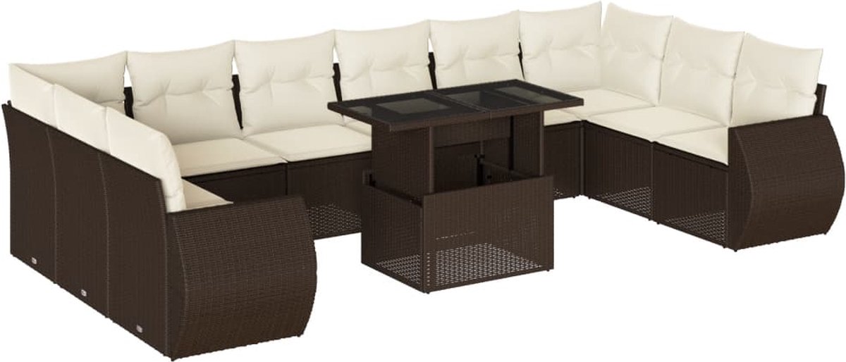 Vidaxl 11-Cz. Gartenmöbel-Set mit Kissen, Braun, PE-Rattan
