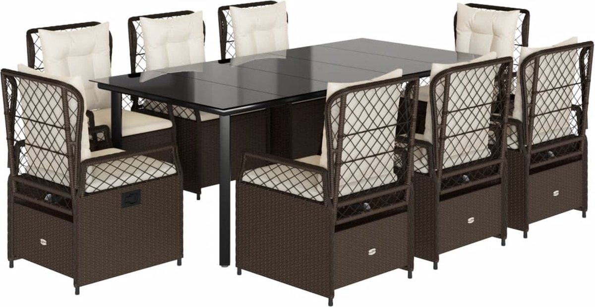 Vidaxl 9-Cz. Gartenmöbel-Set mit Kissen, Braun, PE-Rattan
