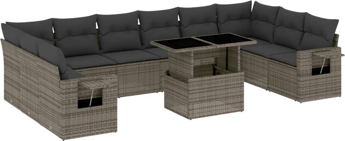 Vidaxl 11-Cz. Gartenmöbel-Set mit Kissen, Grauer PE-Rattan
