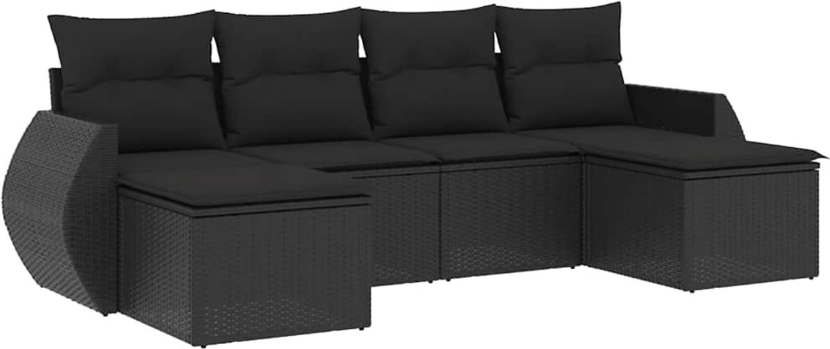 Vidaxl 6-Cz. Gartenmöbel-Set mit Kissen, Schwarzer Polyrattan