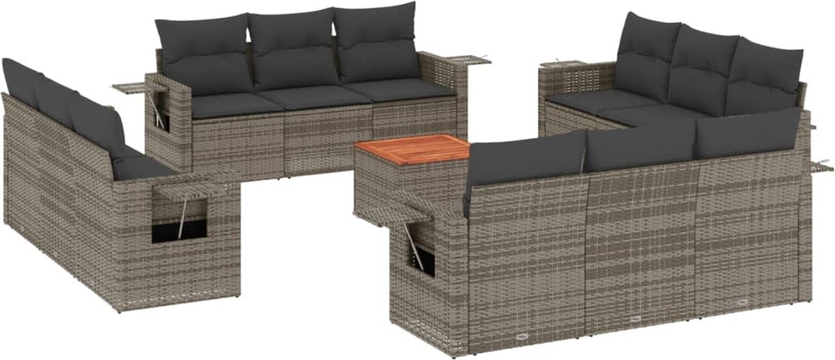 Vidaxl 13-Cz. Gartenmöbel-Set mit Kissen, Grau, Polyrattan