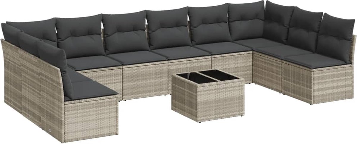 Vidaxl 11-Cz. Gartenmöbel-Set mit Kissen, Grauer PE-Rattan