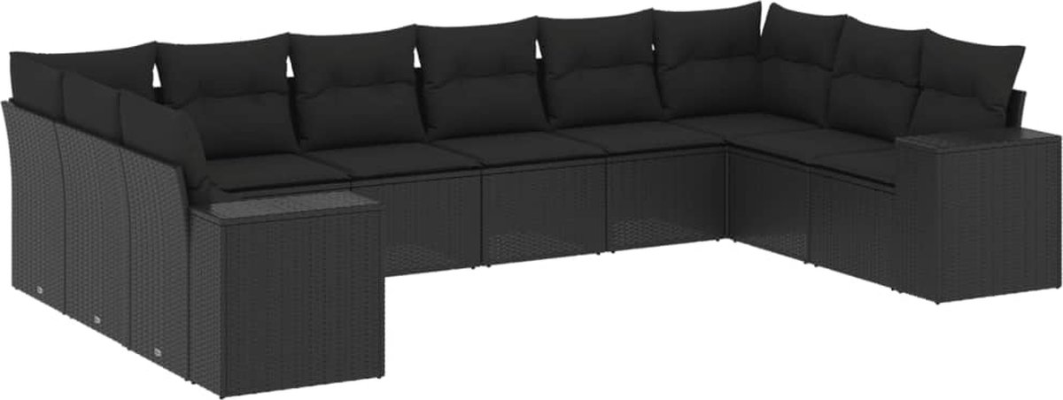 Vidaxl 10-Cz. Garten-Sitzgruppe, Kissen Schwarzer Rattan Pe