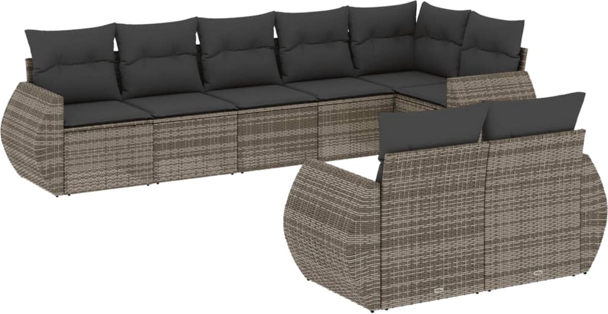 Vidaxl 8-Cz. Gartenmöbel-Set mit Kissen, Grau, Polyrattan