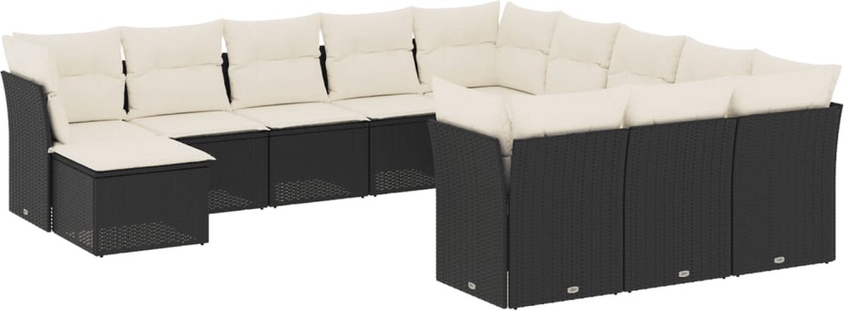 Vidaxl 12-Cz. Gartenmöbel-Set, Mit Kissen, Schwarz, Polyrattan