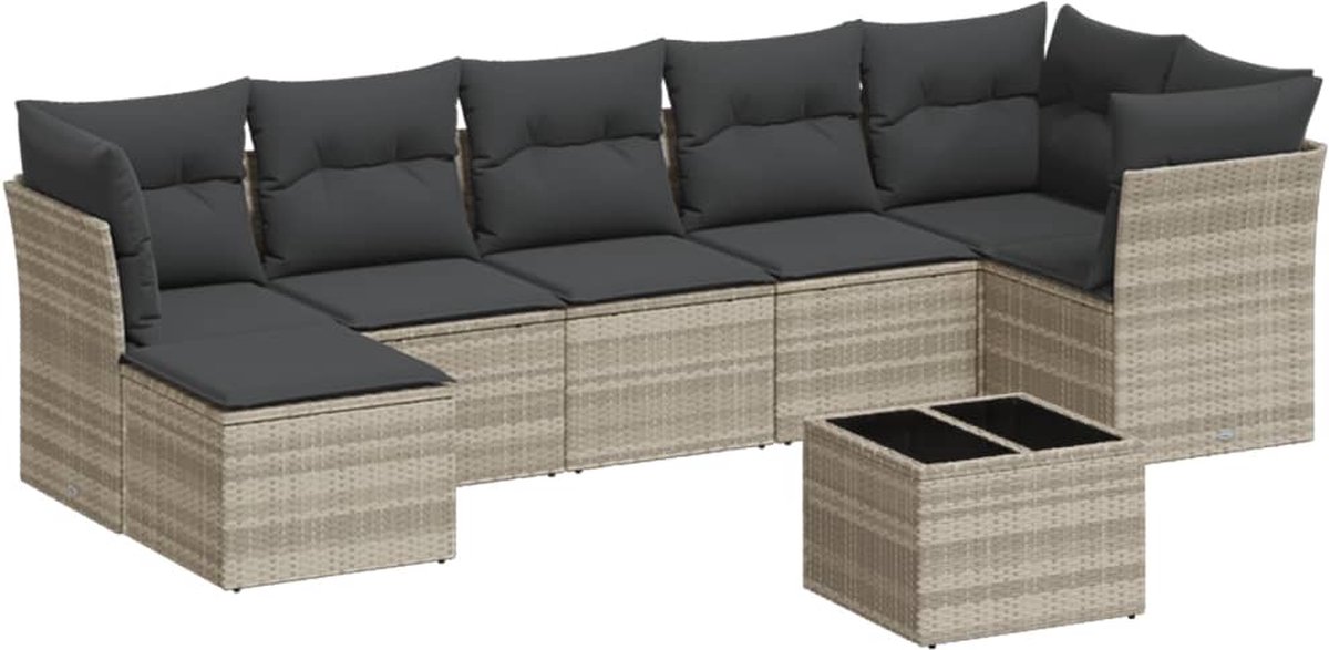 Vidaxl 8-Cz. Gartenmöbel-Set, Kissen, Hellgrauer Polyrattan