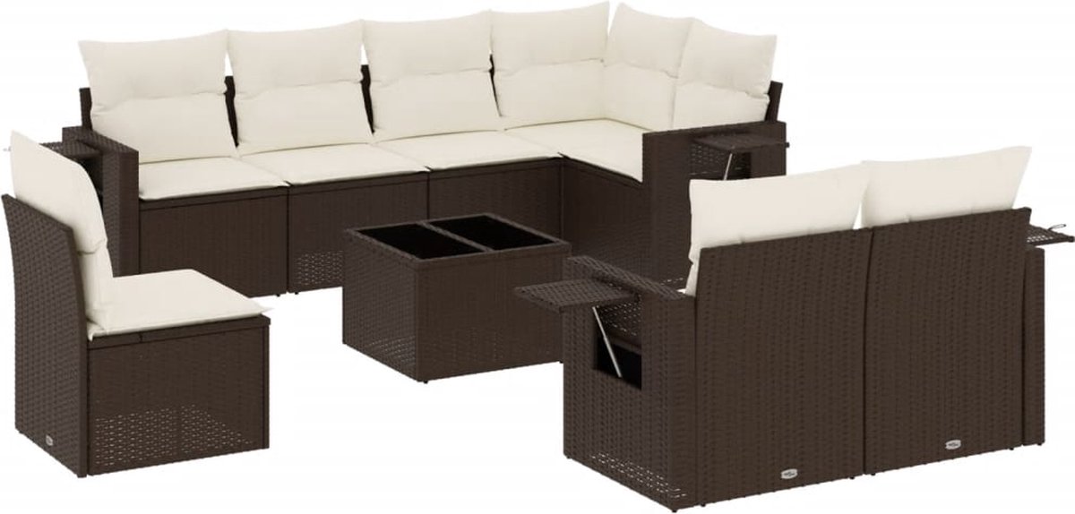 Vidaxl 9-Cz. Gartenmöbel-Set mit Kissen, Braun, Polyrattan