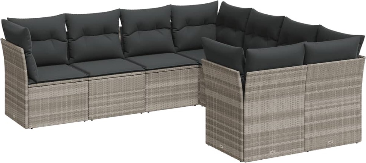 Vidaxl 8-Cz. Gartenmöbel-Set, Kissen, Hellgrauer Polyrattan