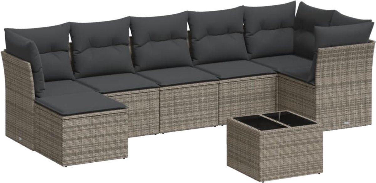 Vidaxl 8-Cz. Gartenmöbel-Set mit Kissen, Grau, Polyrattan