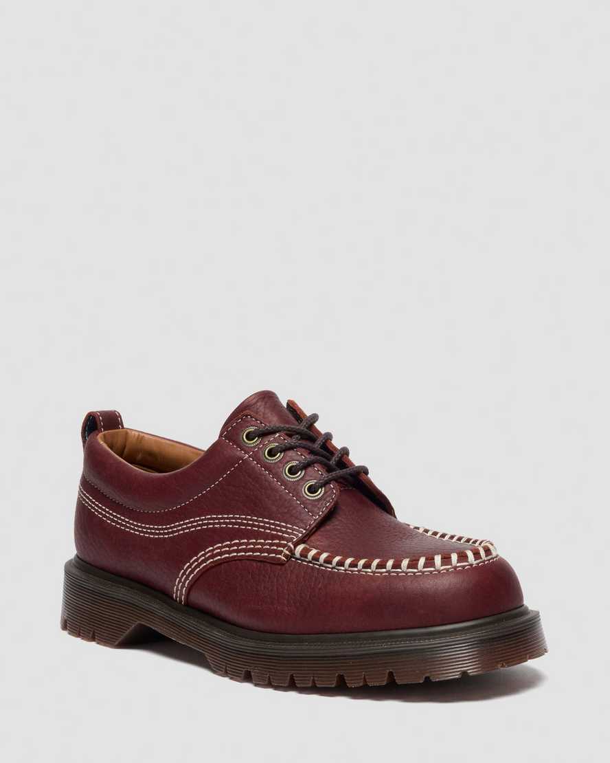 Dr. Martens Lowell Wild Grain Leder Moc Toe Schuhe in Rot, Größe: 38