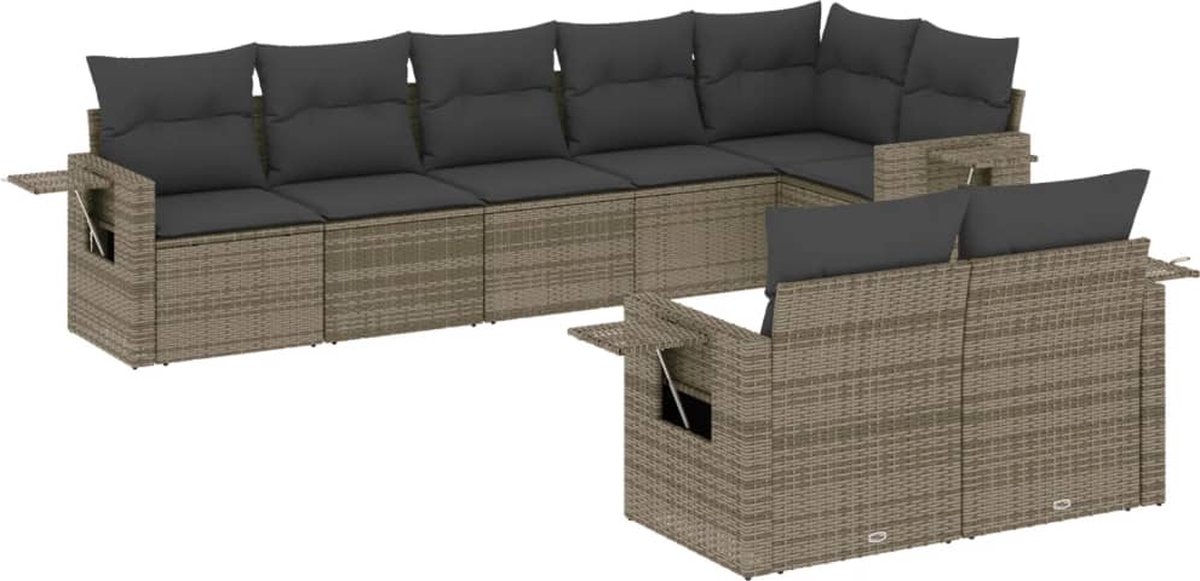 Vidaxl 8-Cz. Gartenmöbel-Set mit Kissen, Grau, Polyrattan