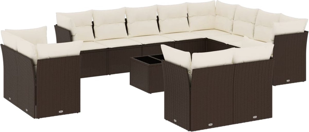 Vidaxl 13-Cz. Gartenmöbel-Set mit Kissen, braunes Polyrattan