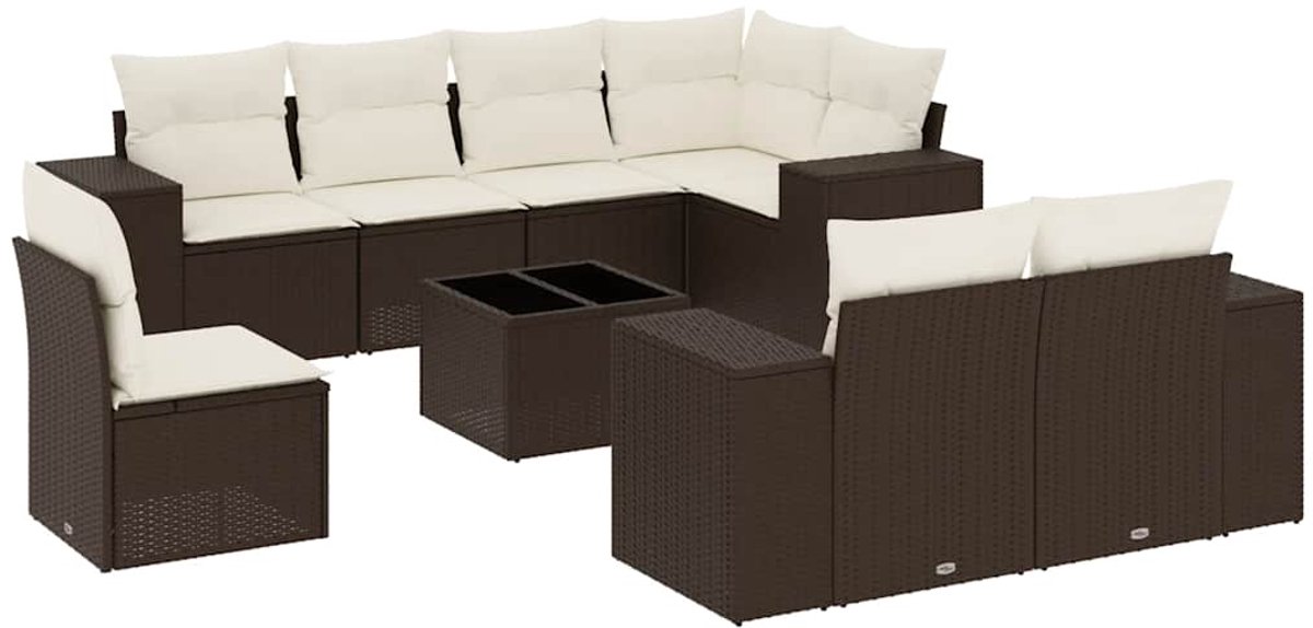 Vidaxl 9-Cz. Gartenmöbel-Set mit Kissen, Braun, Polyrattan