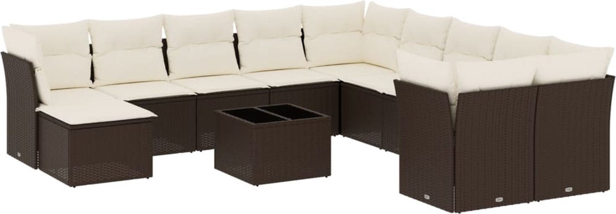 Vidaxl 12-Cz. Gartenmöbel-Set mit Kissen, braunes Polyrattan