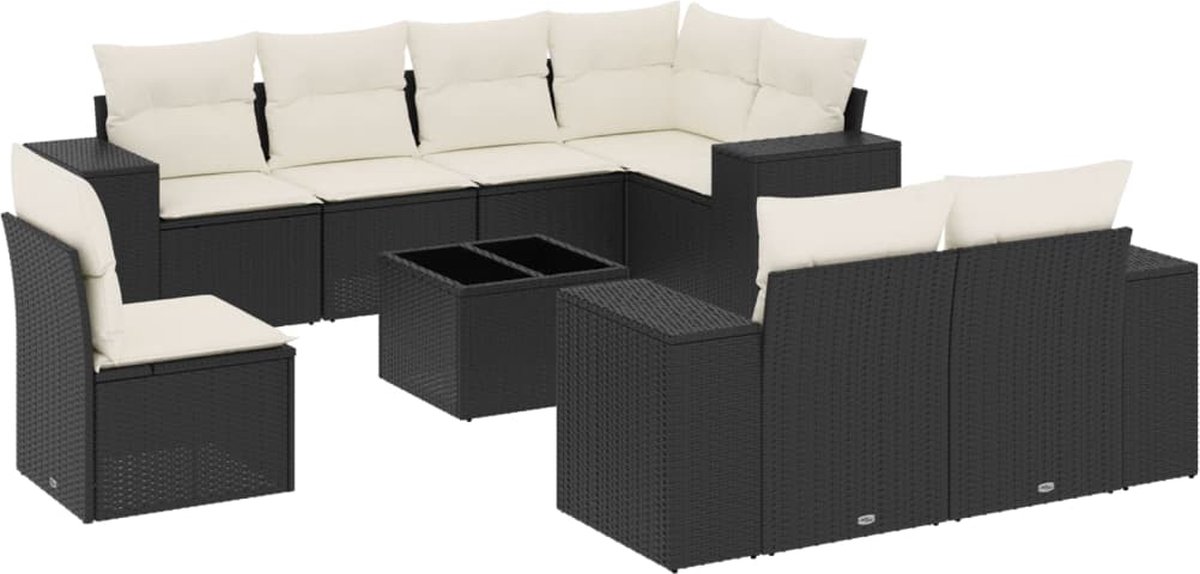 Vidaxl 9-Cz. Garten-Sitzgruppe, Mit Kissen, Schwarz