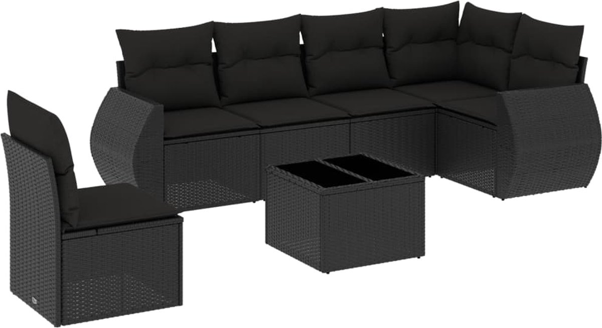 Vidaxl 7-Cz. Garten-Sitzgruppe, Mit Kissen, Schwarz