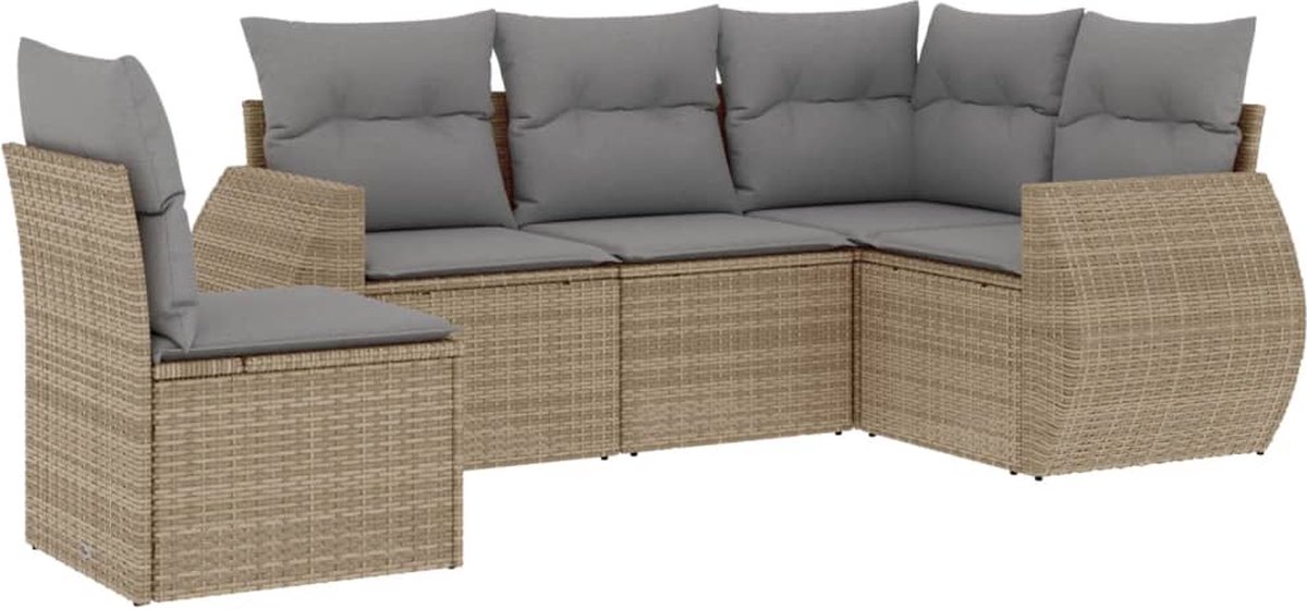 Vidaxl 5-Cz. Gartenmöbel-Set mit Kissen, Beige, Polyrattan