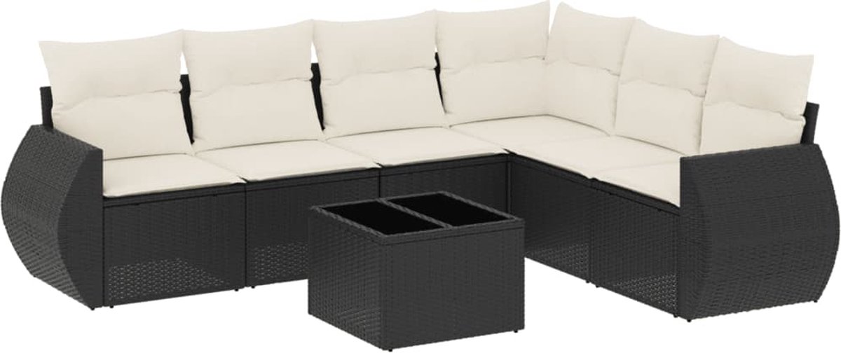 Vidaxl 7-Cz. Garten-Sitzgruppe, Mit Kissen, Schwarz