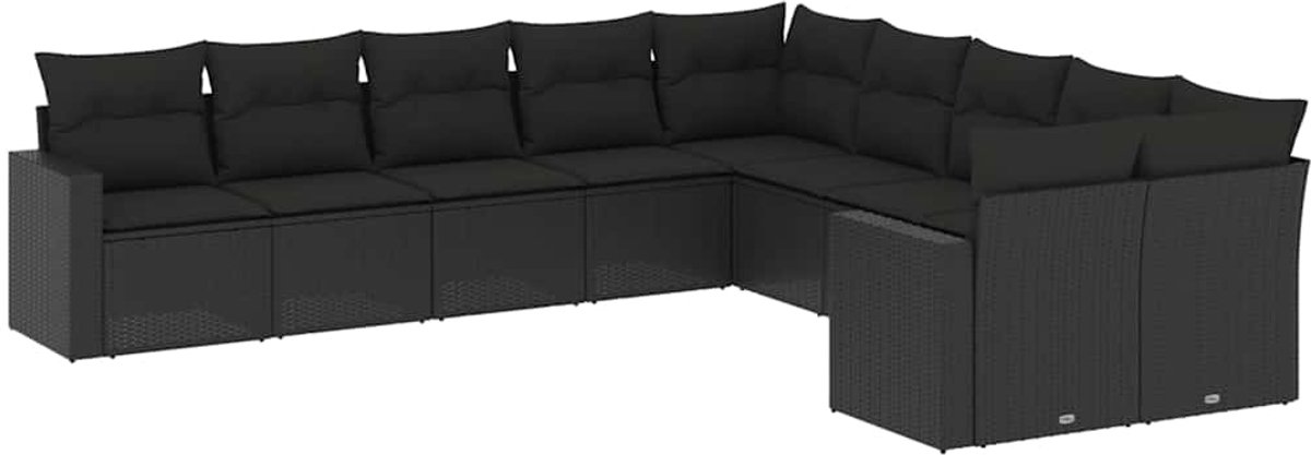 Vidaxl 10-Cz. Garten-Sitzgruppe, Kissen Schwarzer Rattan Pe
