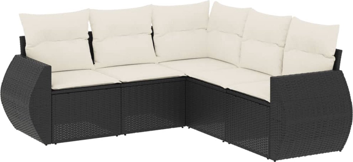 Vidaxl 5-Cz. Garten-Sitzgruppe, Kissen, Schwarzer PE-Rattan