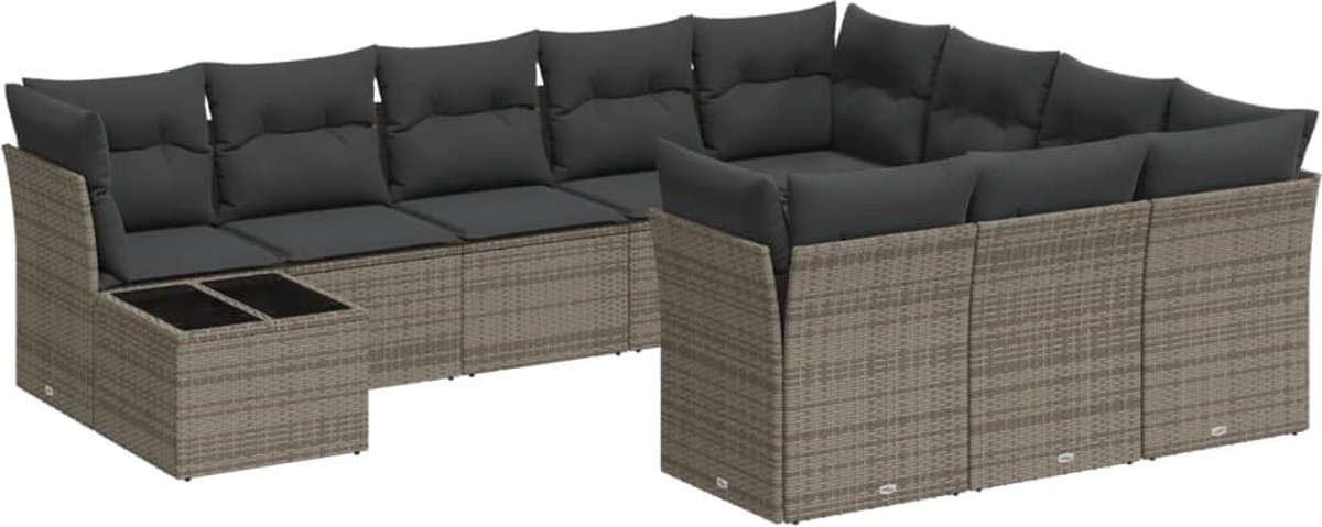 Vidaxl 11-Cz. Gartenmöbel-Set mit Kissen, Grauer PE-Rattan