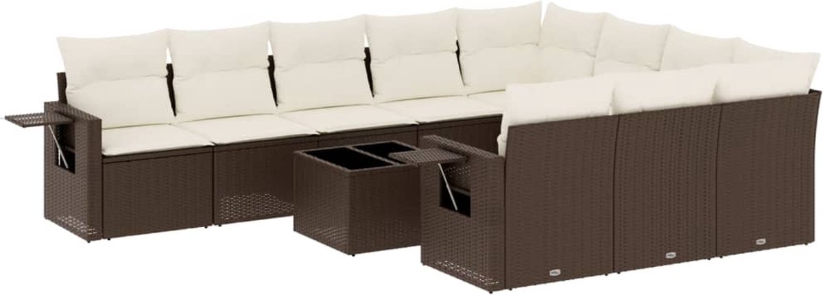 Vidaxl 11-Cz. Gartenmöbel-Set mit Kissen, Braun, PE-Rattan
