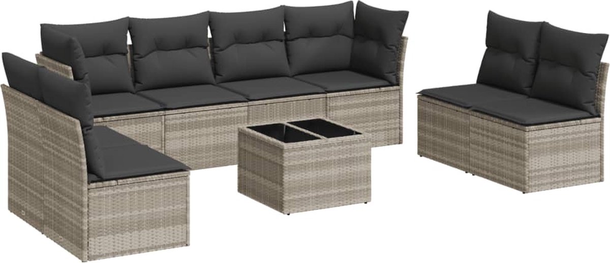 Vidaxl 9-Cz. Gartenmöbel-Set, Kissen, Hellgrauer Polyrattan