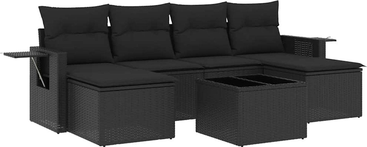 Vidaxl 7-Cz. Garten-Sitzgruppe, Mit Kissen, Schwarz
