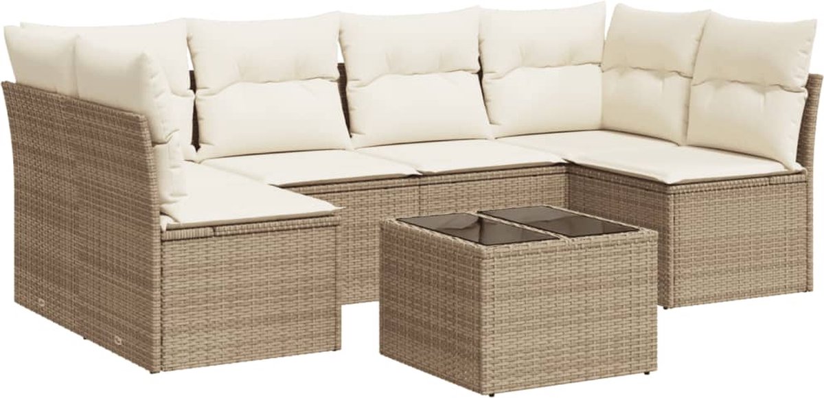 Vidaxl 7-Cz. Garten-Sitzgruppe, Mit Kissen, Beige