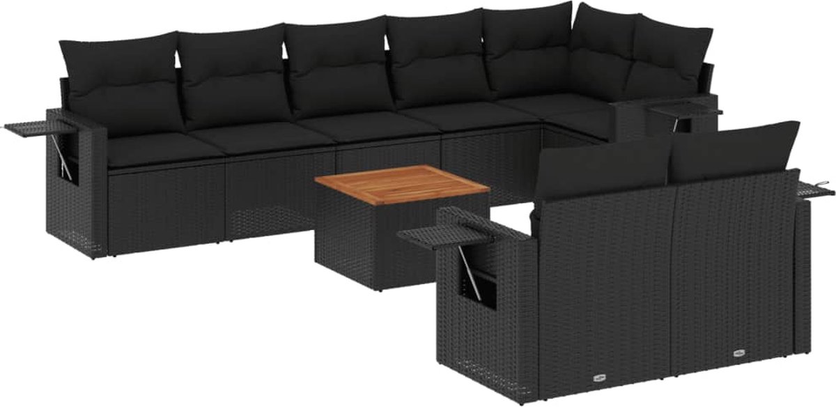 Vidaxl 9-Cz. Garten-Sitzgruppe, Mit Kissen, Schwarz