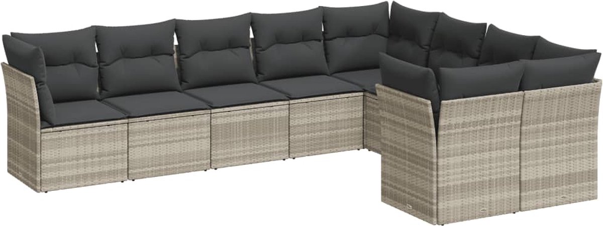 Vidaxl 9-Cz. Gartenmöbel-Set, Kissen, Hellgrauer Polyrattan