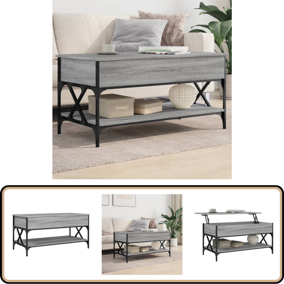Vidaxl Couchtisch, Sonoma Eiche Grau, 100X50X50 Cm