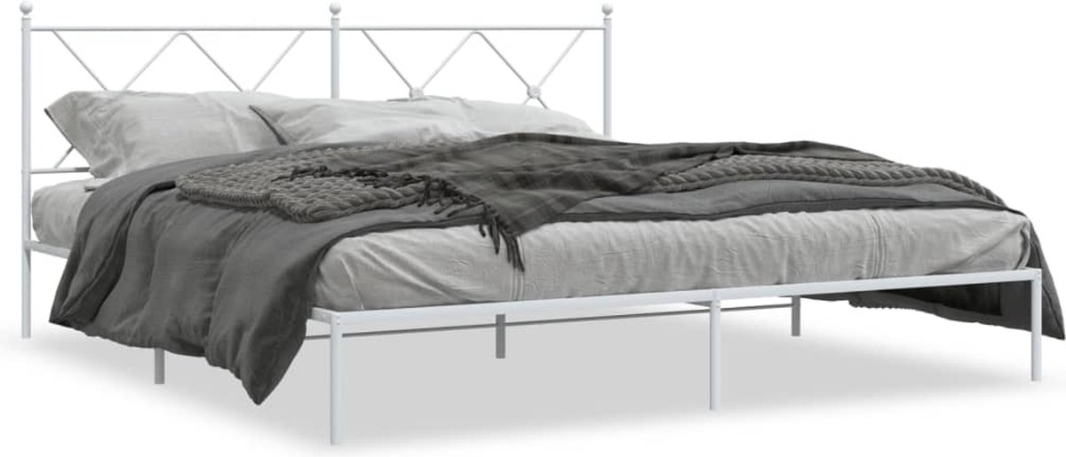 Vidaxl Metall-Bettgestell mit Kopfteil, Weiß, 183x213 cm