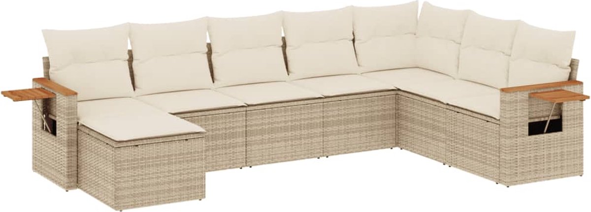 Vidaxl 8-Cz. Gartenmöbel-Set mit Kissen, Beige, Polyrattan