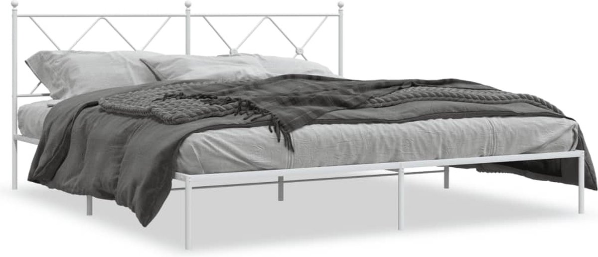 Vidaxl Metall-Bettgestell mit Kopfteil, Weiß, 180x200 cm