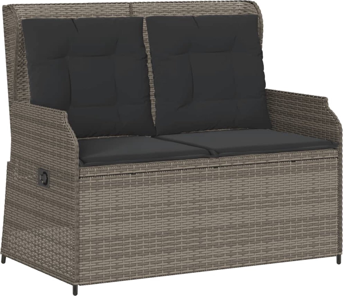 Vidaxl Klappbare Gartenbank mit Kissen, Grau, Polyrattan