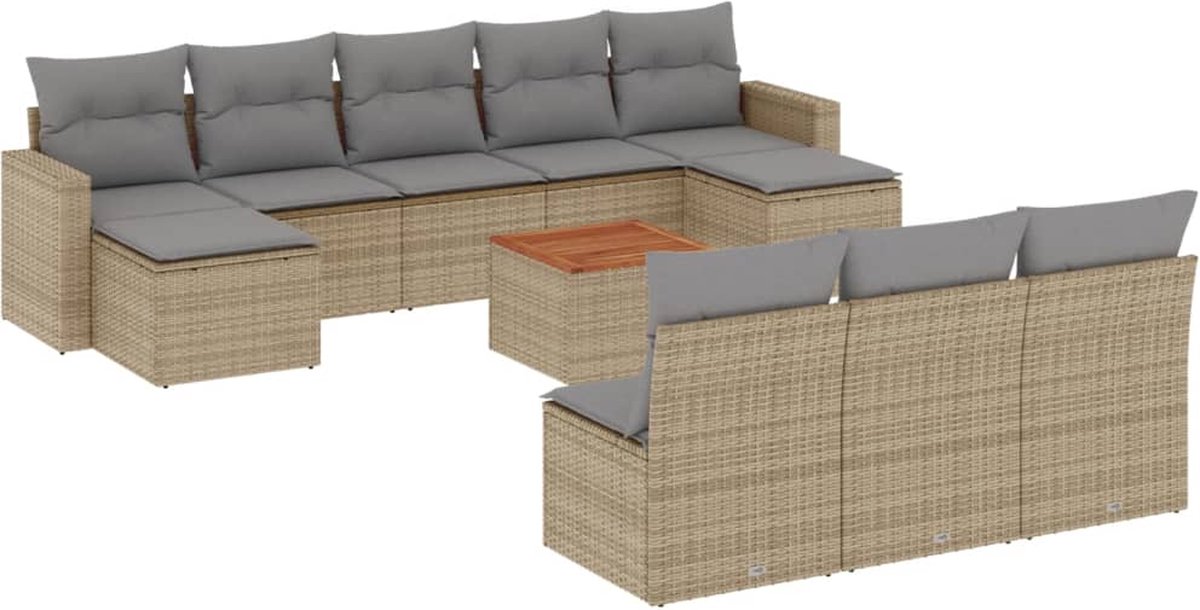 Vidaxl 11-Cz. Gartenmöbel-Set mit Kissen, Beige, Polyrattan