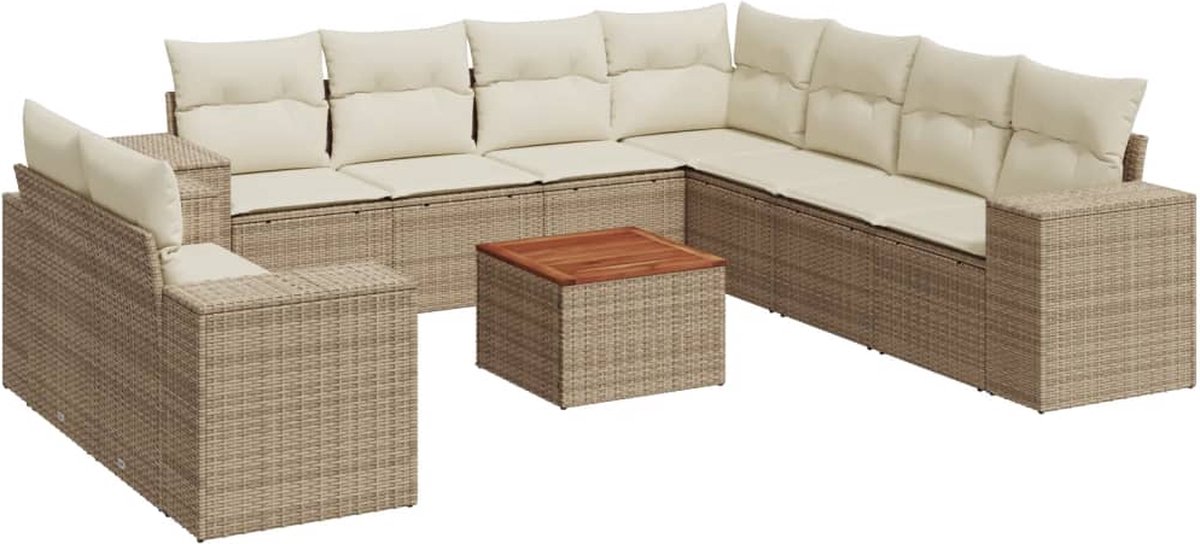 Vidaxl 10-Cz. Gartenmöbel-Set mit Kissen, Beige, Polyrattan