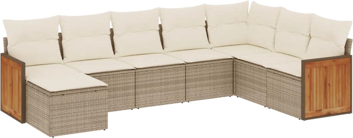 Vidaxl 8-Cz. Gartenmöbel-Set mit Kissen, Beige, Polyrattan