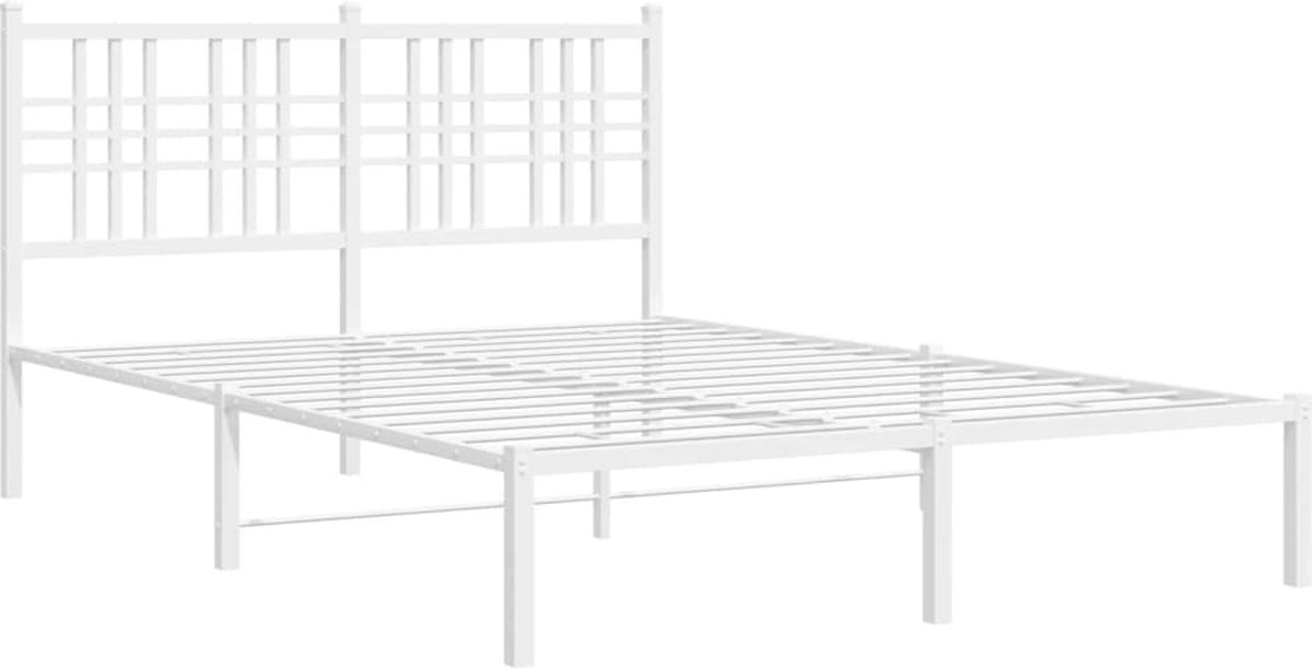 Vidaxl Metall-Bettgestell mit Kopfteil, Weiß, 120x200 cm