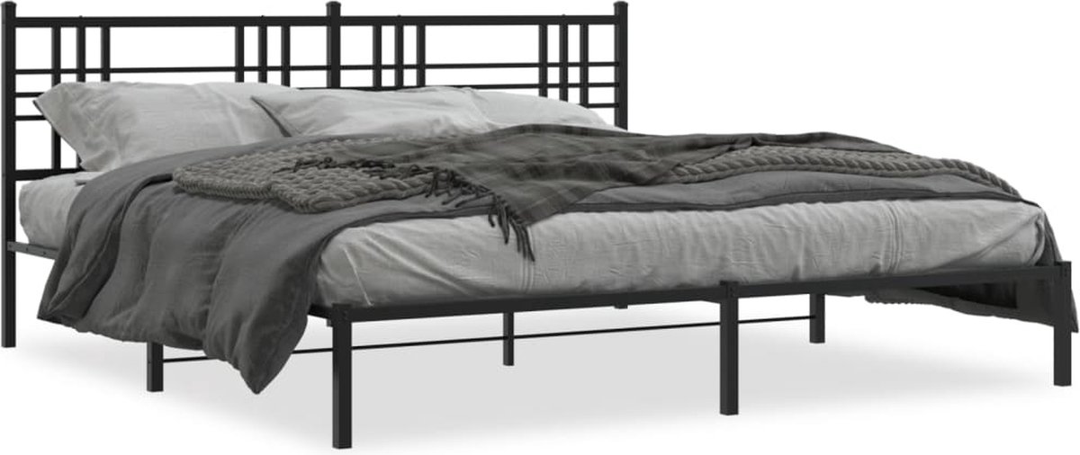 Vidaxl Metall-Bettgestell Mit Kopfteil, Schwarz, 193X203 Cm