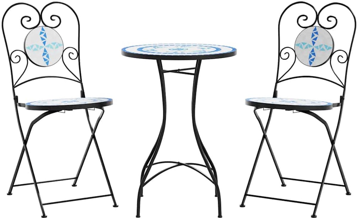 Vidaxl Mosaik Bistro-Möbelset, Blau-Weiß