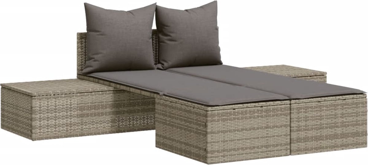 Vidaxl Doppelliege mit Kissen, Grau, Polyrattan