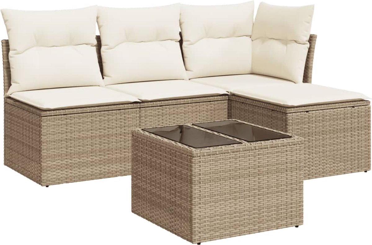 Vidaxl 5-Cz. Gartenmöbel-Set mit Kissen, Beige, Polyrattan