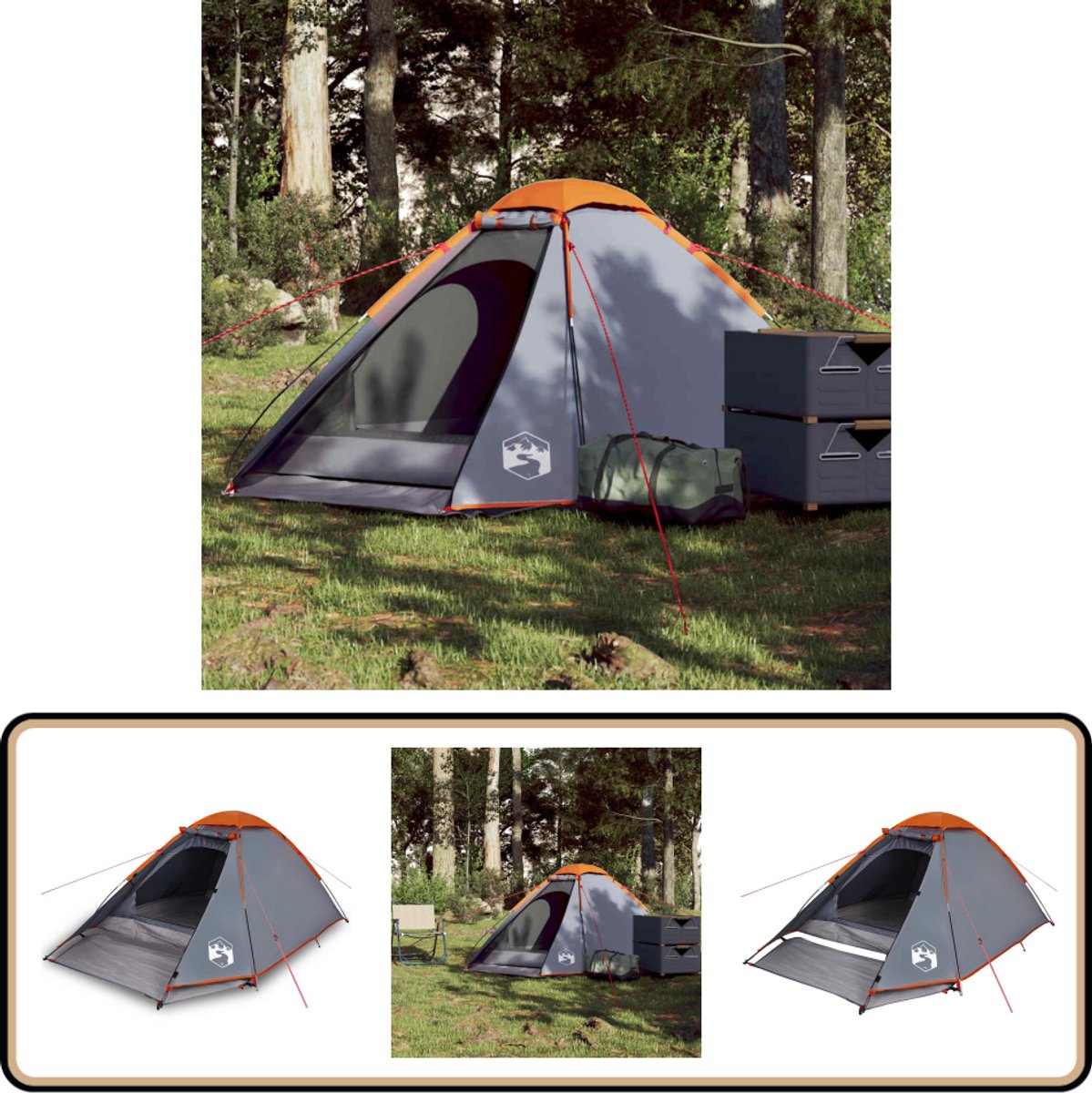Vidaxl Campingzelt, 2-Personen, Grau-Orange, Wasserdicht
