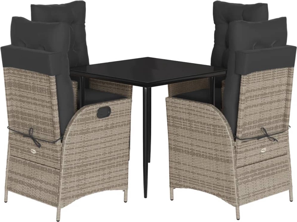 Vidaxl 5-Cz. Gartenmöbel-Set mit Kissen, Grau, PE-Rattan