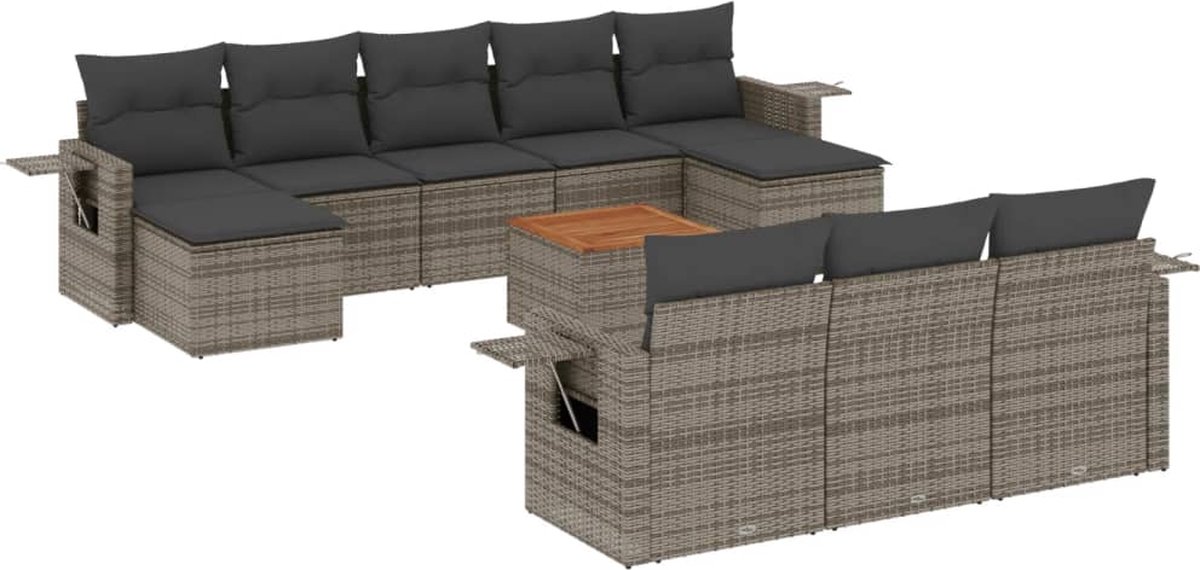 Vidaxl 11-Cz. Gartenmöbel-Set mit Kissen, Grauer PE-Rattan